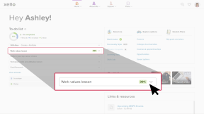 Student dashboard in Xello. In the To-do list there is a lesson called "Career path choices lesson" which is 12% complete. The cursor is clicking it to continue the lesson